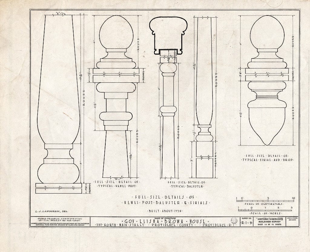 Blueprint HABS RI,4-PROV,20- (Sheet 10 of 12) - Governor Elisha Brown House, 537 North Main Street, Providence, Providence County, RI