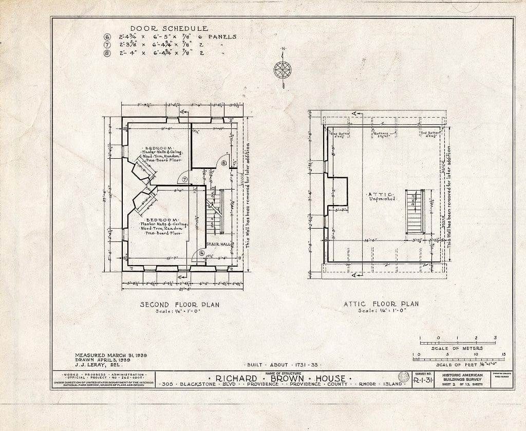 Blueprint HABS RI,4-PROV,34- (Sheet 2 of 12) - Richard Brown House, 587 Rochambeau Avenue, Providence, Providence County, RI
