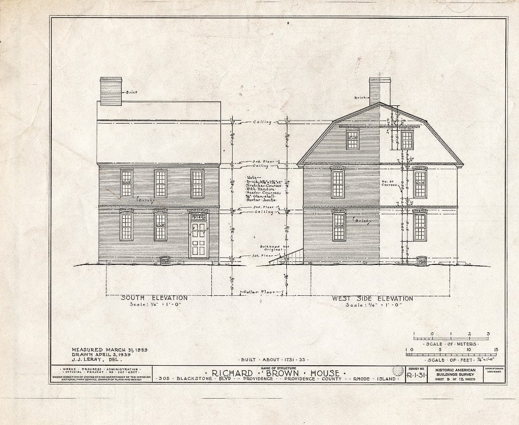 Blueprint HABS RI,4-PROV,34- (Sheet 3 of 12) - Richard Brown House, 587 Rochambeau Avenue, Providence, Providence County, RI