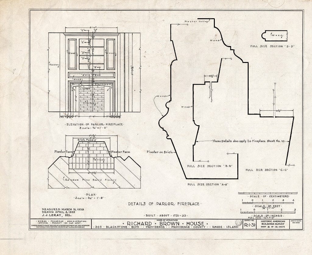 Blueprint HABS RI,4-PROV,34- (Sheet 8 of 12) - Richard Brown House, 587 Rochambeau Avenue, Providence, Providence County, RI