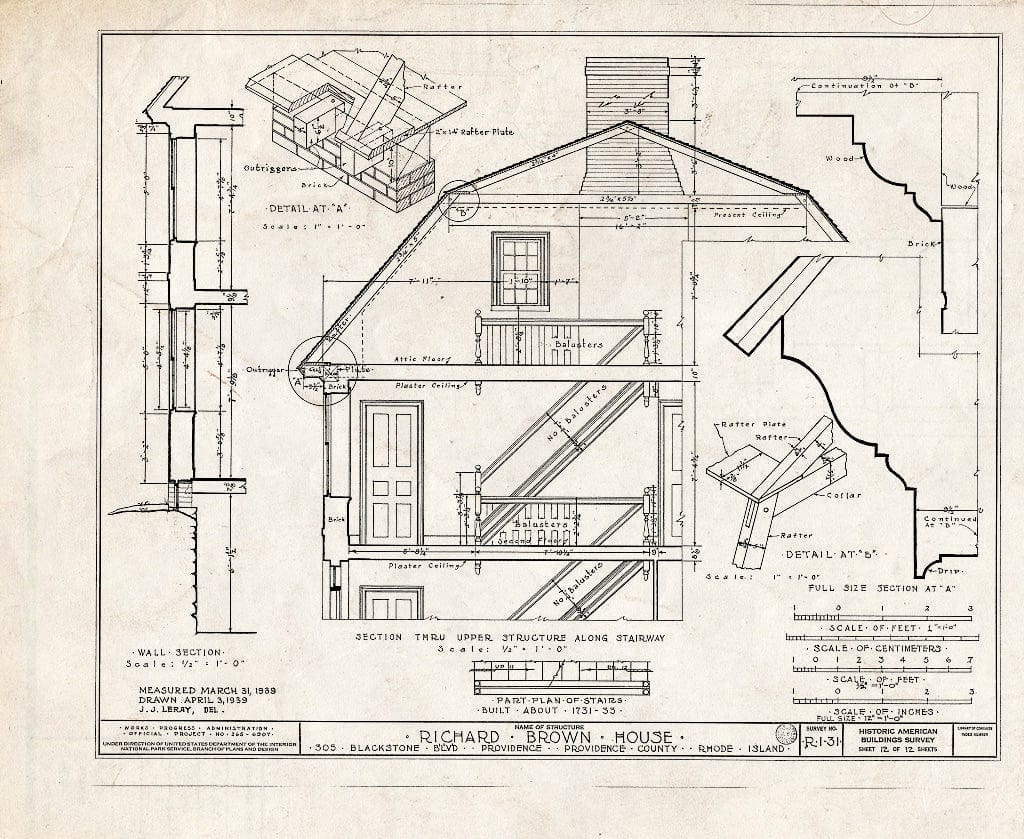 Blueprint HABS RI,4-PROV,34- (Sheet 12 of 12) - Richard Brown House, 587 Rochambeau Avenue, Providence, Providence County, RI