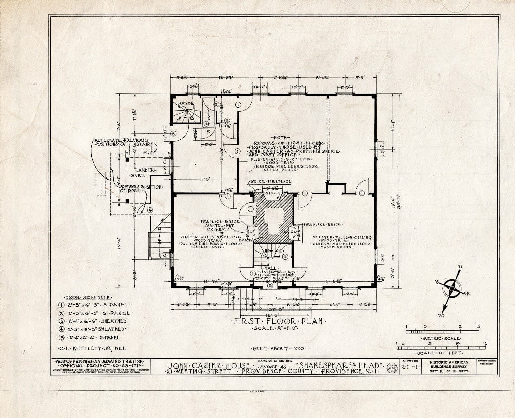 Blueprint HABS RI,4-PROV,17- (Sheet 2 of 15) - John Carter House, 21 Meeting Street, Providence, Providence County, RI