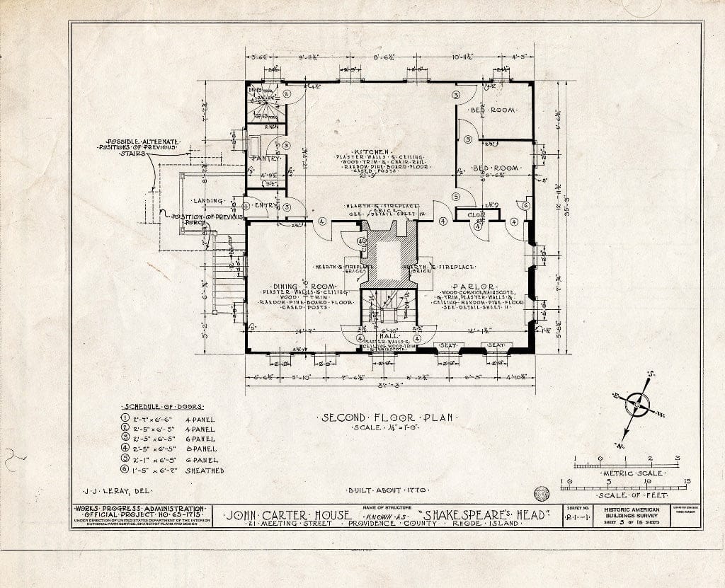 Blueprint HABS RI,4-PROV,17- (Sheet 3 of 15) - John Carter House, 21 Meeting Street, Providence, Providence County, RI