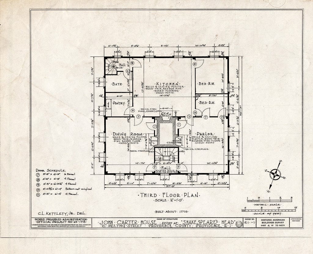 Blueprint HABS RI,4-PROV,17- (Sheet 4 of 15) - John Carter House, 21 Meeting Street, Providence, Providence County, RI