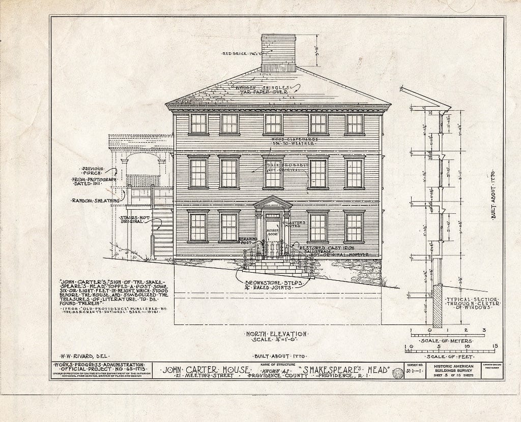 Blueprint HABS RI,4-PROV,17- (Sheet 5 of 15) - John Carter House, 21 Meeting Street, Providence, Providence County, RI