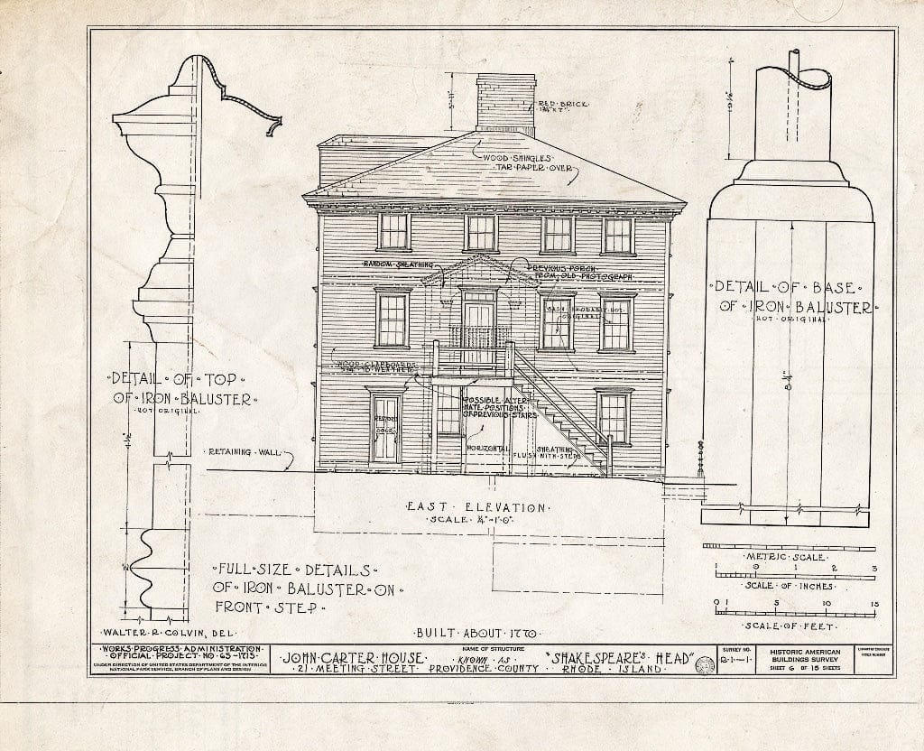 Blueprint HABS RI,4-PROV,17- (Sheet 6 of 15) - John Carter House, 21 Meeting Street, Providence, Providence County, RI