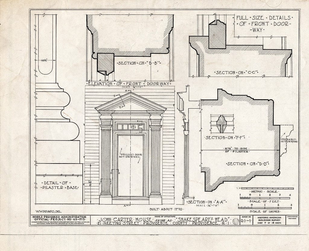 Blueprint HABS RI,4-PROV,17- (Sheet 7 of 15) - John Carter House, 21 Meeting Street, Providence, Providence County, RI