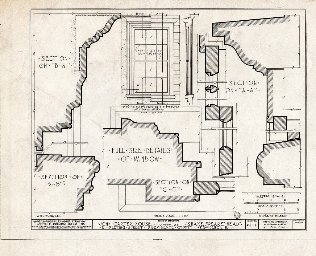 Blueprint HABS RI,4-PROV,17- (Sheet 10 of 15) - John Carter House, 21 Meeting Street, Providence, Providence County, RI