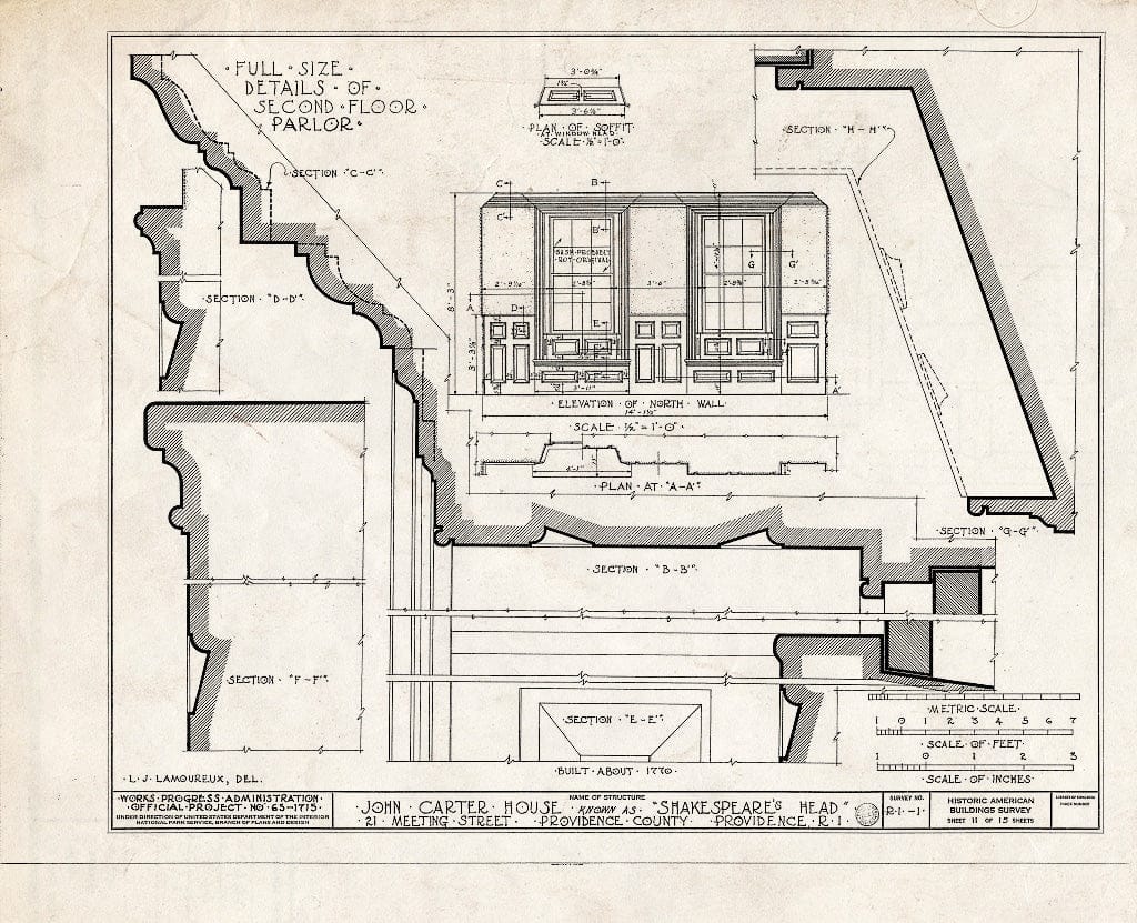 Blueprint HABS RI,4-PROV,17- (Sheet 11 of 15) - John Carter House, 21 Meeting Street, Providence, Providence County, RI