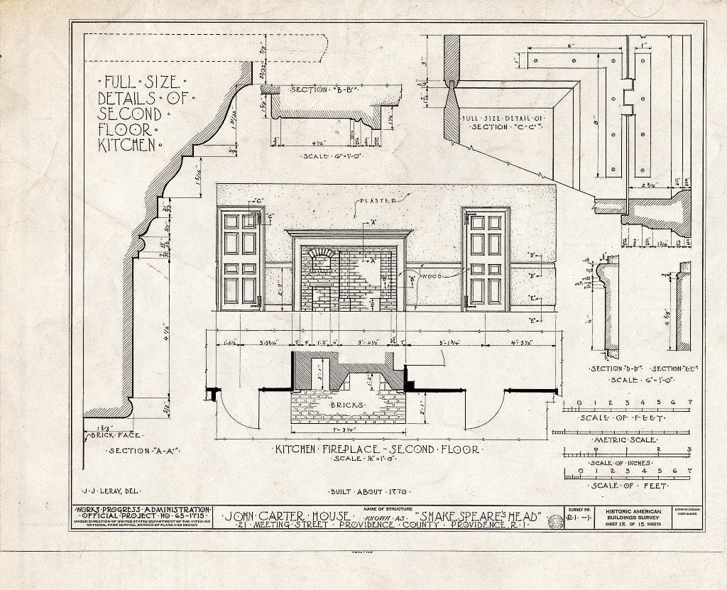 Blueprint HABS RI,4-PROV,17- (Sheet 12 of 15) - John Carter House, 21 Meeting Street, Providence, Providence County, RI