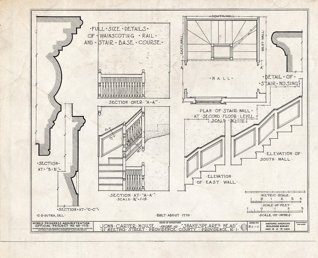Blueprint HABS RI,4-PROV,17- (Sheet 13 of 15) - John Carter House, 21 Meeting Street, Providence, Providence County, RI