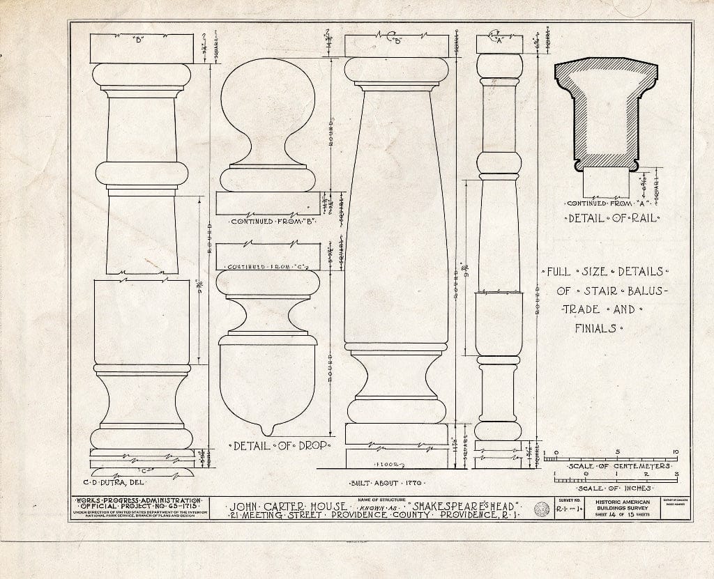 Blueprint HABS RI,4-PROV,17- (Sheet 14 of 15) - John Carter House, 21 Meeting Street, Providence, Providence County, RI