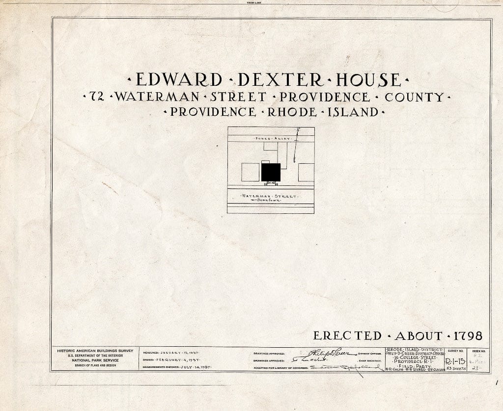 Blueprint HABS RI,4-PROV,23- (Sheet 0 of 53) - Edward Dexter House, 72 Waterman Street (Moved from George Street), Providence, Providence County, RI