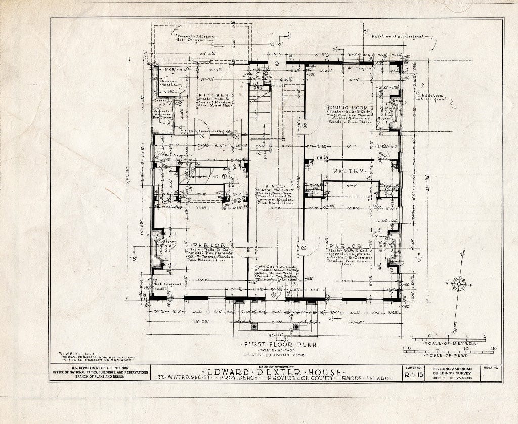 Blueprint HABS RI,4-PROV,23- (Sheet 1 of 53) - Edward Dexter House, 72 Waterman Street (Moved from George Street), Providence, Providence County, RI