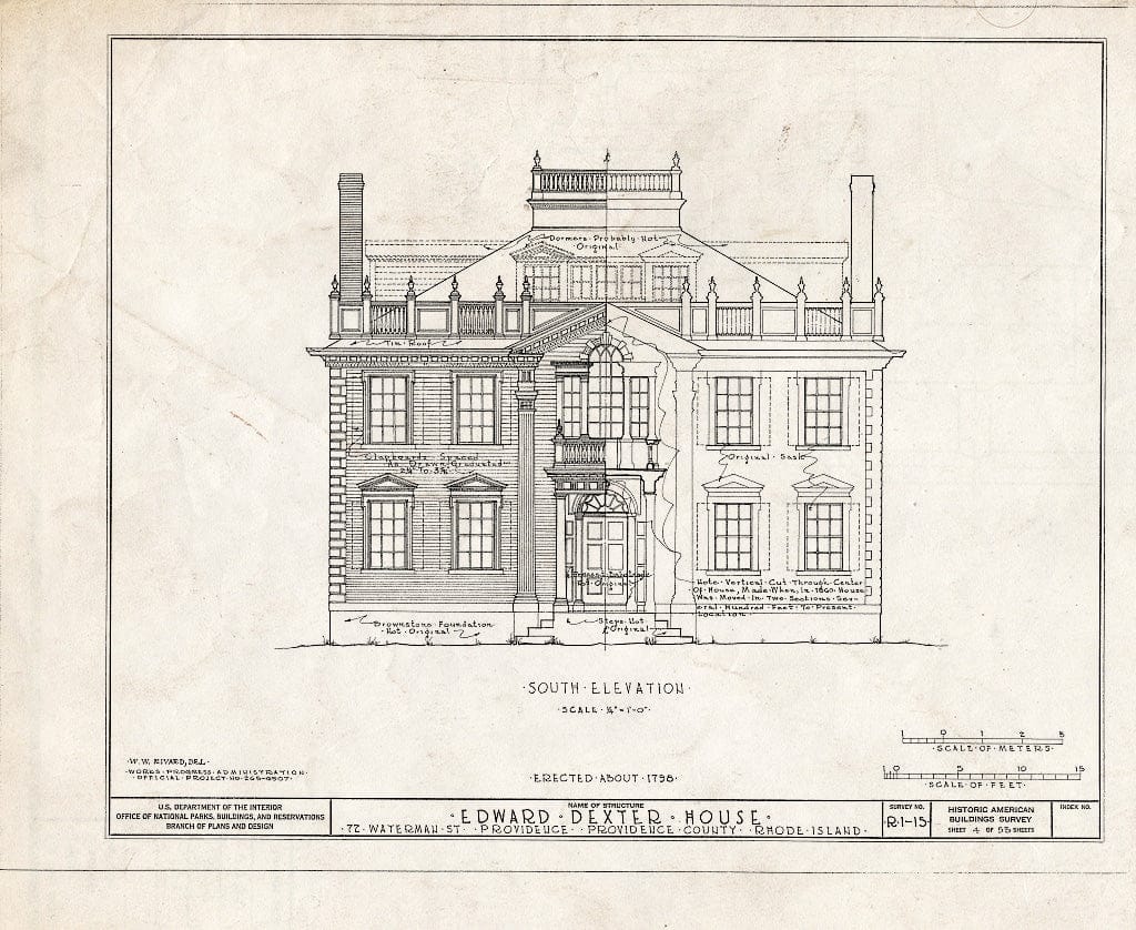 Blueprint HABS RI,4-PROV,23- (Sheet 4 of 53) - Edward Dexter House, 72 Waterman Street (Moved from George Street), Providence, Providence County, RI