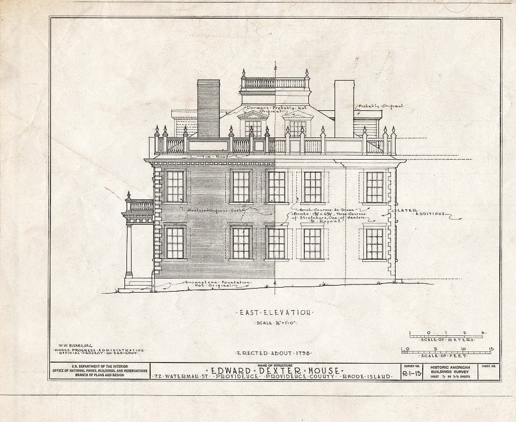 Blueprint HABS RI,4-PROV,23- (Sheet 5 of 53) - Edward Dexter House, 72 Waterman Street (Moved from George Street), Providence, Providence County, RI