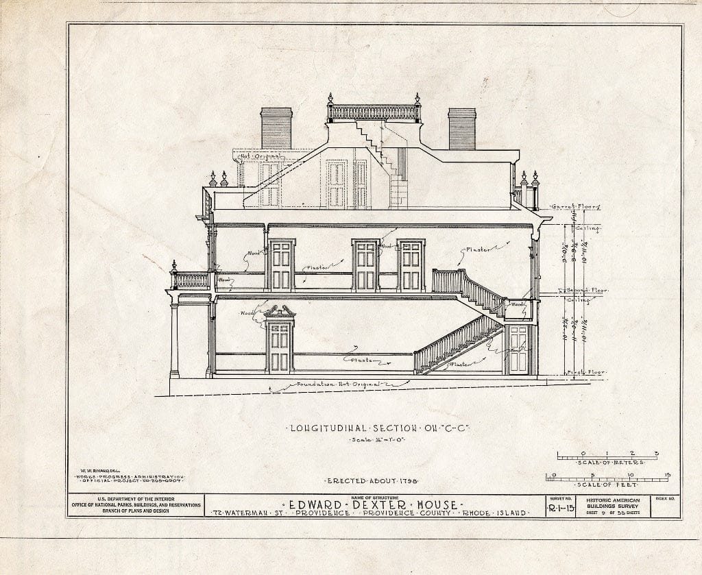 Blueprint HABS RI,4-PROV,23- (Sheet 9 of 53) - Edward Dexter House, 72 Waterman Street (Moved from George Street), Providence, Providence County, RI