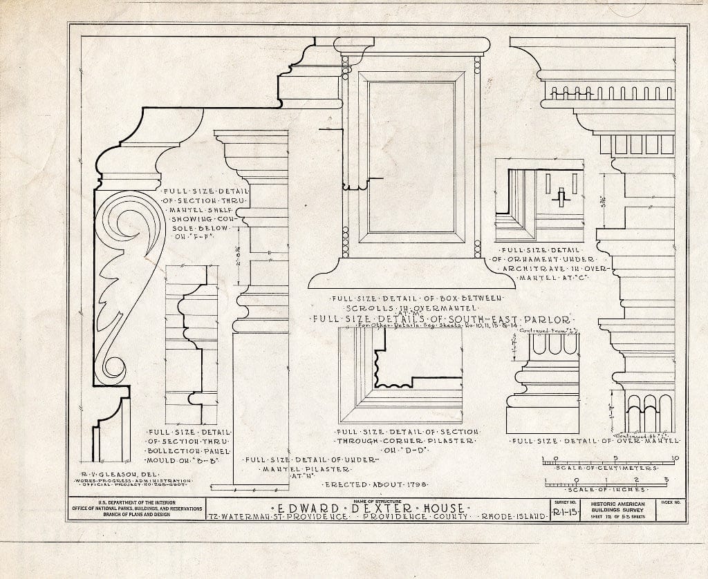 Blueprint HABS RI,4-PROV,23- (Sheet 12 of 53) - Edward Dexter House, 72 Waterman Street (Moved from George Street), Providence, Providence County, RI