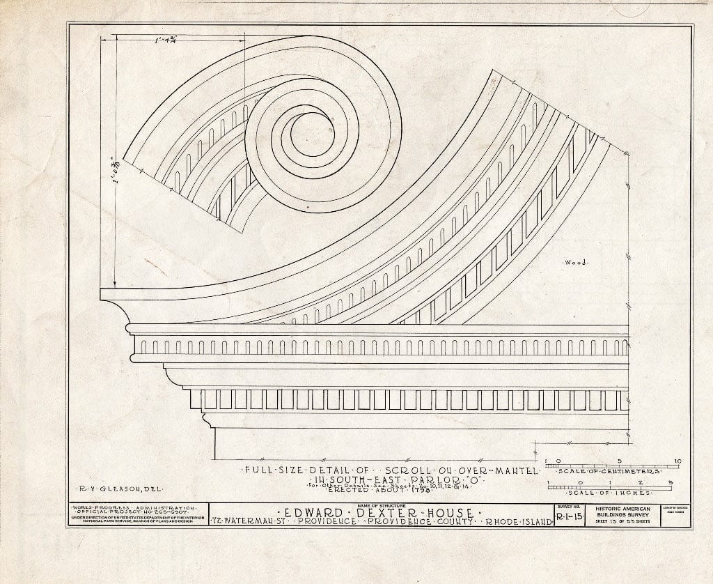 Blueprint HABS RI,4-PROV,23- (Sheet 13 of 53) - Edward Dexter House, 72 Waterman Street (Moved from George Street), Providence, Providence County, RI