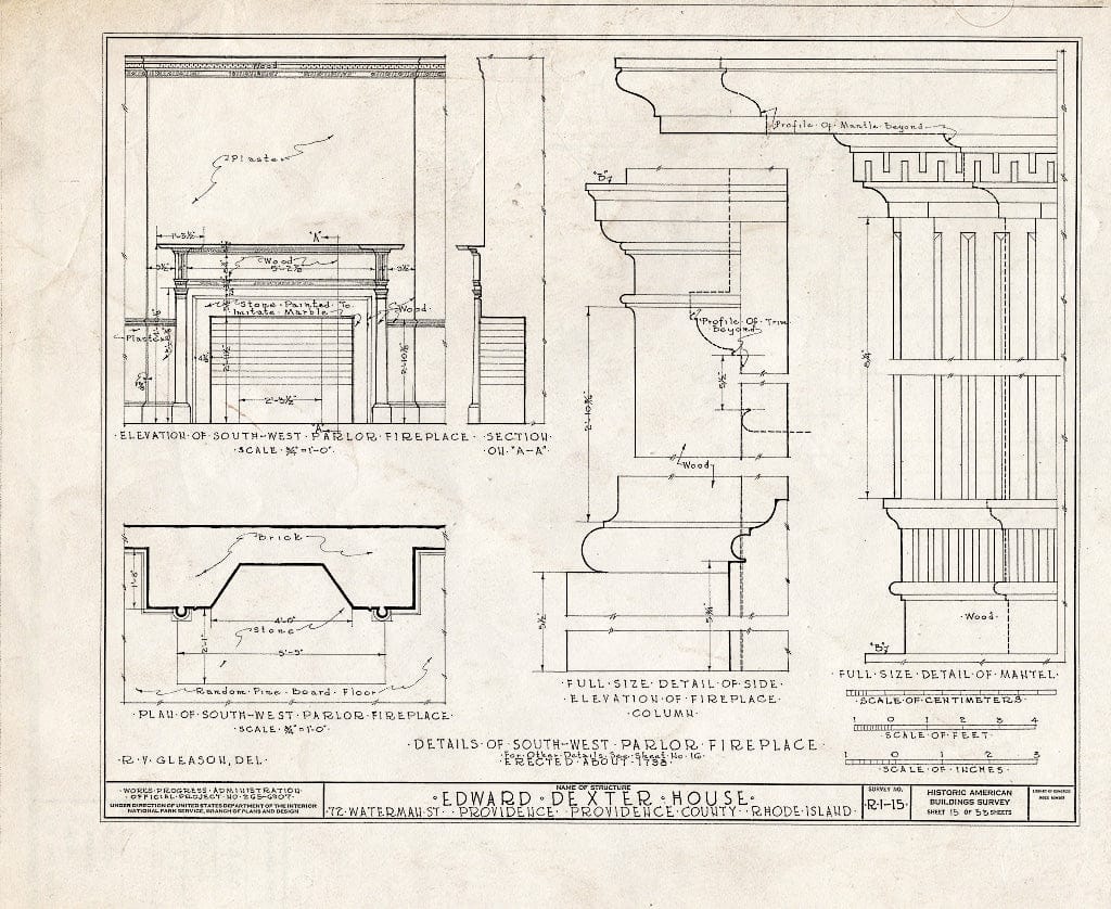 Blueprint HABS RI,4-PROV,23- (Sheet 15 of 53) - Edward Dexter House, 72 Waterman Street (Moved from George Street), Providence, Providence County, RI