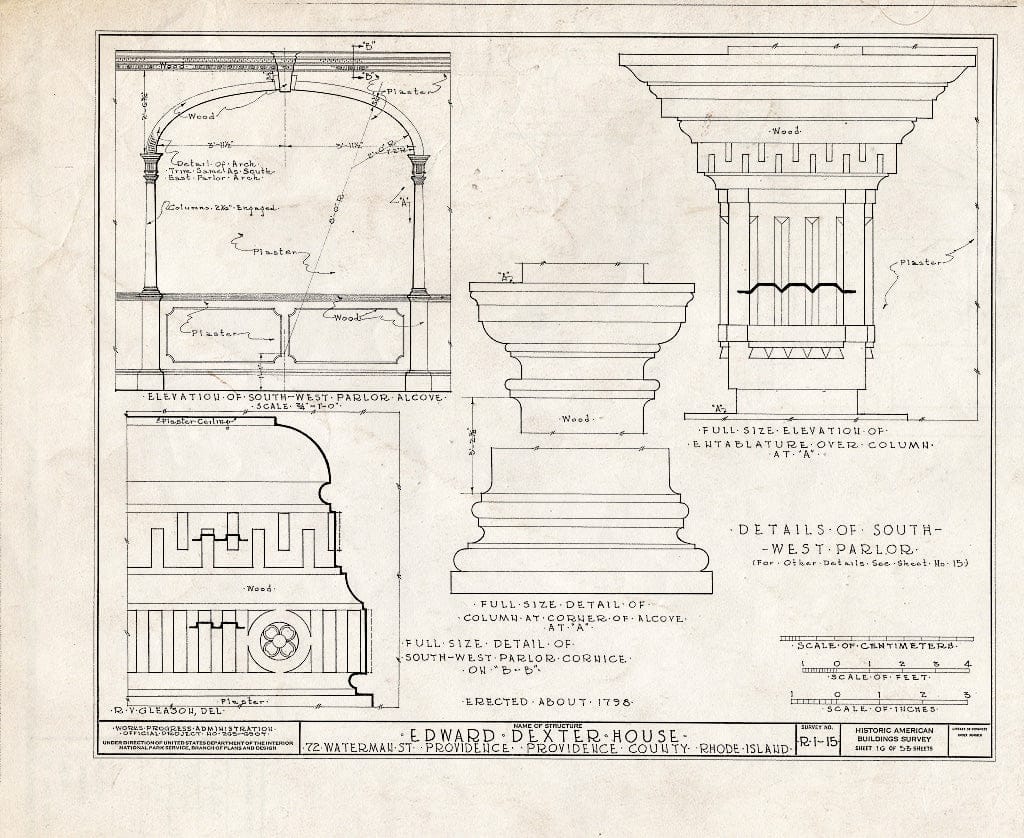 Blueprint HABS RI,4-PROV,23- (Sheet 16 of 53) - Edward Dexter House, 72 Waterman Street (Moved from George Street), Providence, Providence County, RI