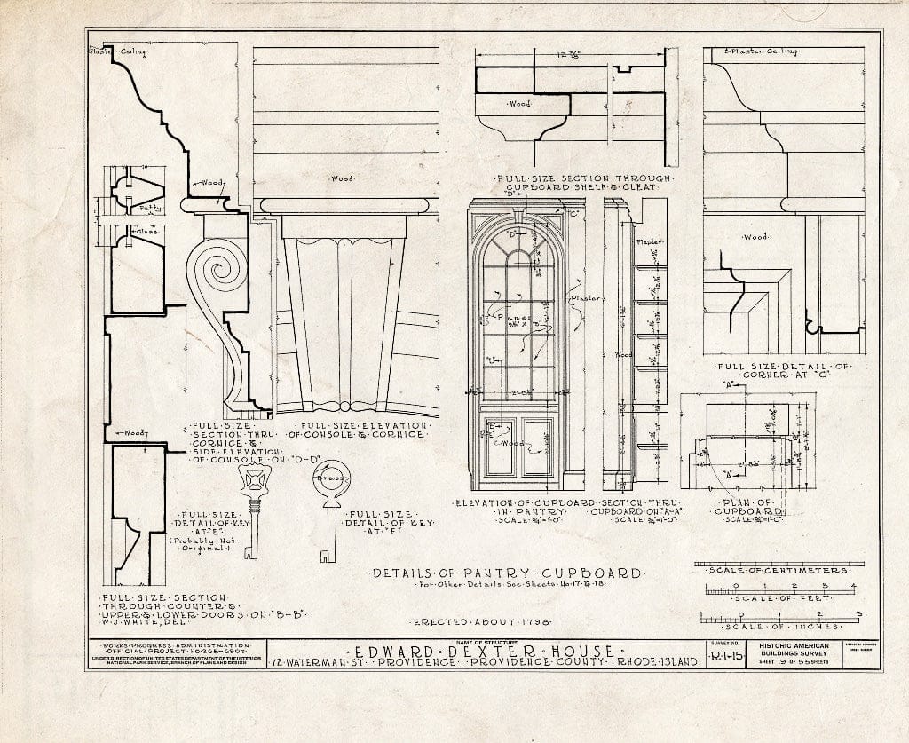Blueprint HABS RI,4-PROV,23- (Sheet 19 of 53) - Edward Dexter House, 72 Waterman Street (Moved from George Street), Providence, Providence County, RI