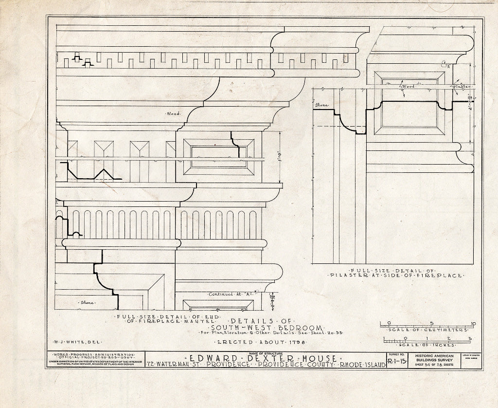 Blueprint HABS RI,4-PROV,23- (Sheet 34 of 53) - Edward Dexter House, 72 Waterman Street (Moved from George Street), Providence, Providence County, RI