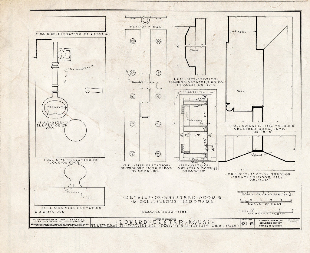 Blueprint HABS RI,4-PROV,23- (Sheet 36 of 53) - Edward Dexter House, 72 Waterman Street (Moved from George Street), Providence, Providence County, RI