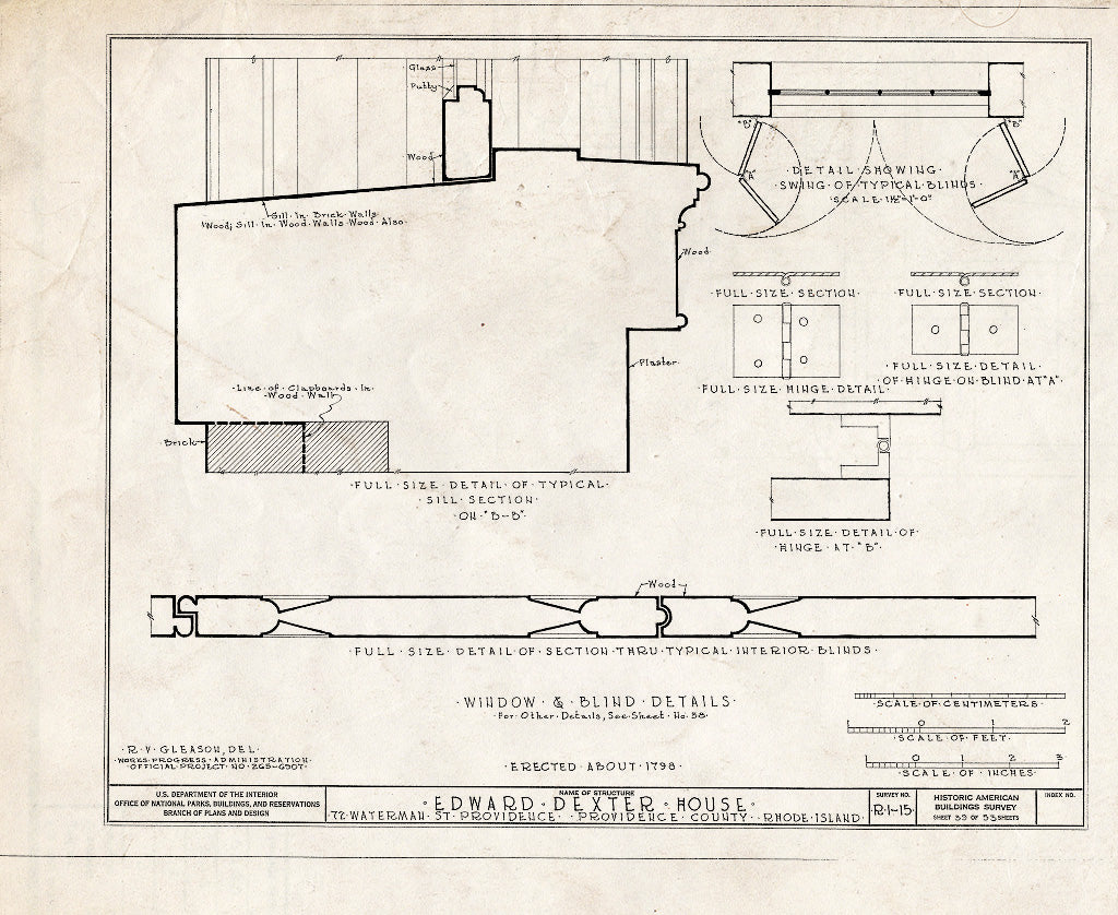 Blueprint HABS RI,4-PROV,23- (Sheet 39 of 53) - Edward Dexter House, 72 Waterman Street (Moved from George Street), Providence, Providence County, RI