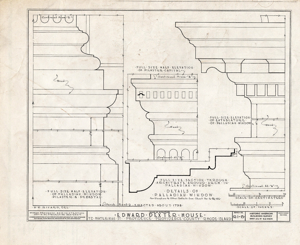 Blueprint HABS RI,4-PROV,23- (Sheet 45 of 53) - Edward Dexter House, 72 Waterman Street (Moved from George Street), Providence, Providence County, RI