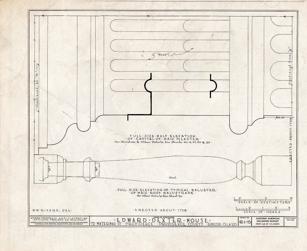 Blueprint HABS RI,4-PROV,23- (Sheet 48 of 53) - Edward Dexter House, 72 Waterman Street (Moved from George Street), Providence, Providence County, RI