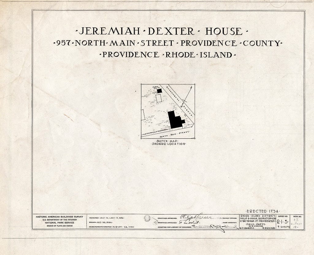 Blueprint HABS RI,4-PROV,19- (Sheet 0 of 9) - Jeremiah Dexter House, 957 North Main Street, Providence, Providence County, RI