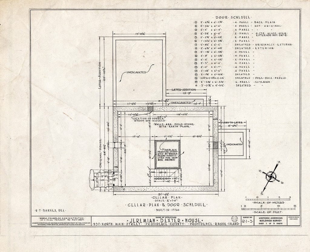 Blueprint HABS RI,4-PROV,19- (Sheet 1 of 9) - Jeremiah Dexter House, 957 North Main Street, Providence, Providence County, RI