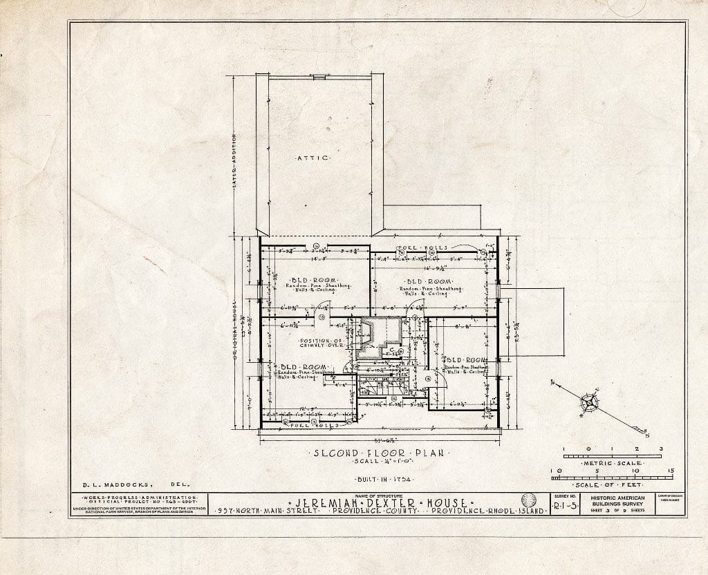 Blueprint HABS RI,4-PROV,19- (Sheet 3 of 9) - Jeremiah Dexter House, 957 North Main Street, Providence, Providence County, RI