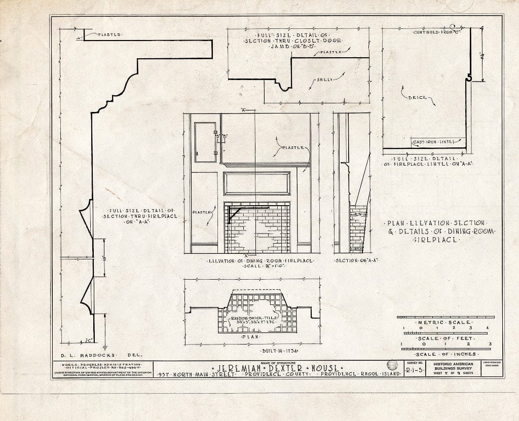 Blueprint HABS RI,4-PROV,19- (Sheet 7 of 9) - Jeremiah Dexter House, 957 North Main Street, Providence, Providence County, RI