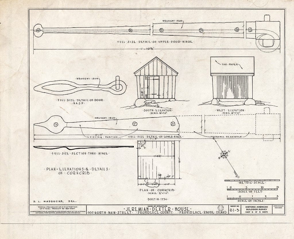 Blueprint HABS RI,4-PROV,19- (Sheet 9 of 9) - Jeremiah Dexter House, 957 North Main Street, Providence, Providence County, RI