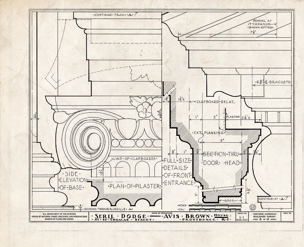 Blueprint HABS RI,4-PROV,13- (Sheet 8 of 15) - Seril Dodge House, 10 Thomas Street, Providence, Providence County, RI
