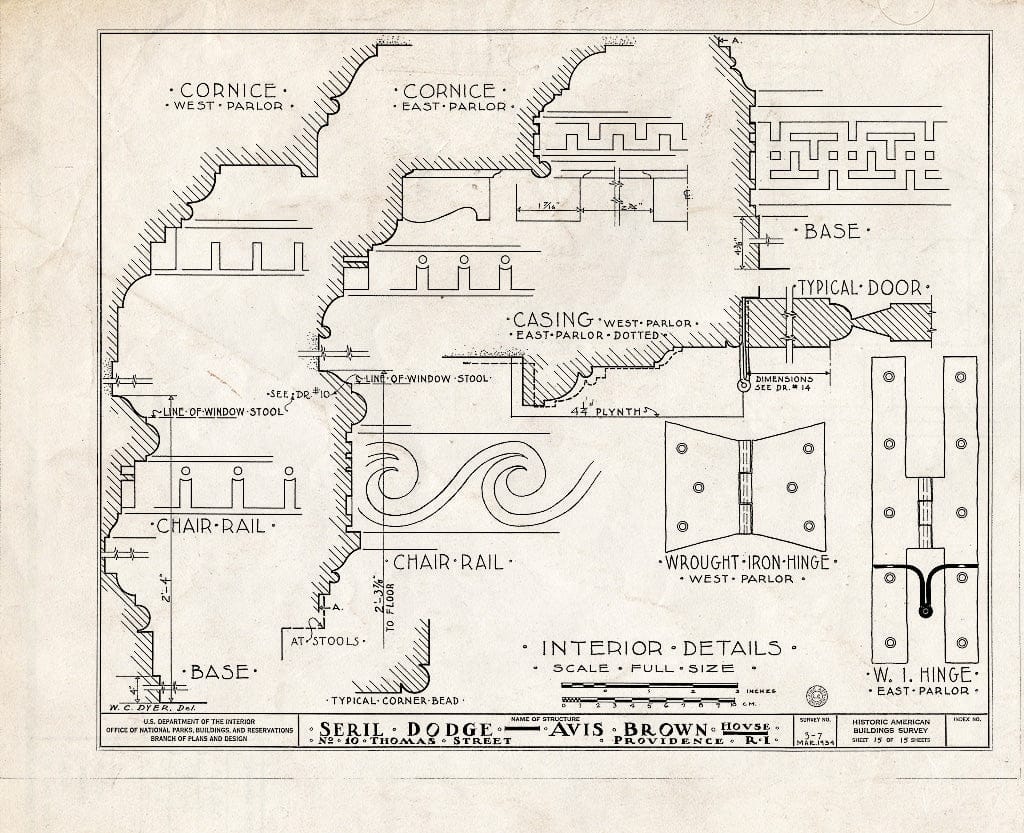 Blueprint HABS RI,4-PROV,13- (Sheet 15 of 15) - Seril Dodge House, 10 Thomas Street, Providence, Providence County, RI