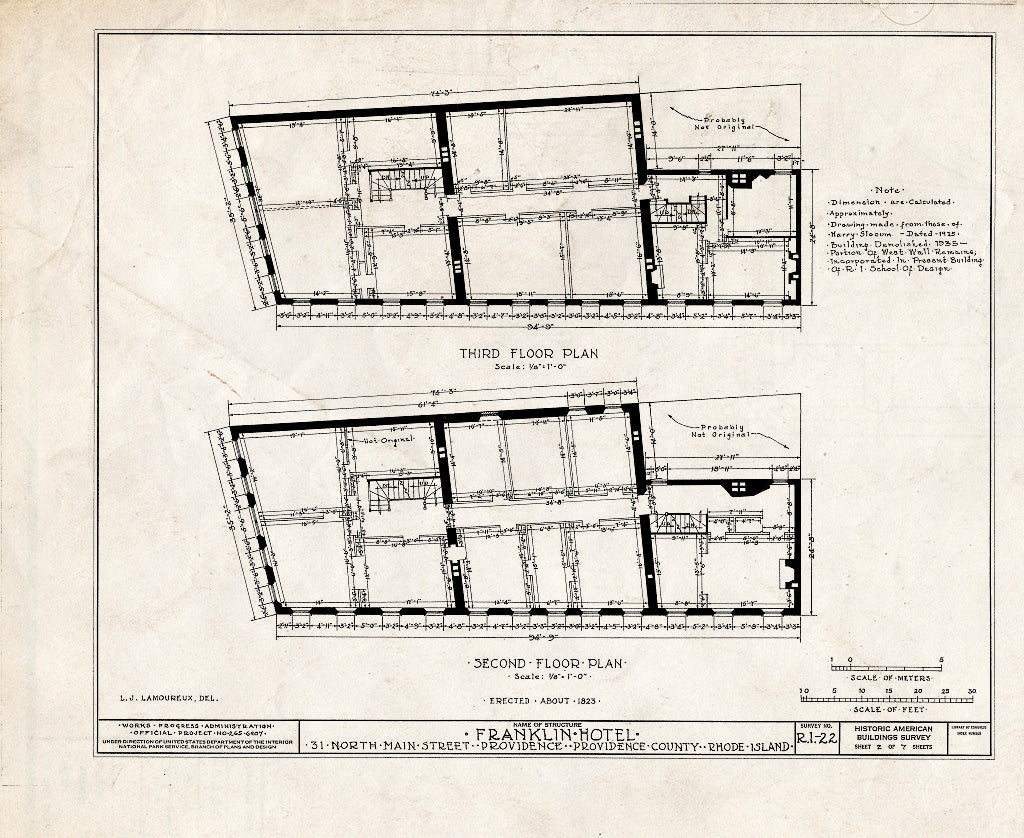 Blueprint HABS RI,4-PROV,27- (Sheet 2 of 7) - Franklin House Hotel, 32 Market Square, Providence, Providence County, RI