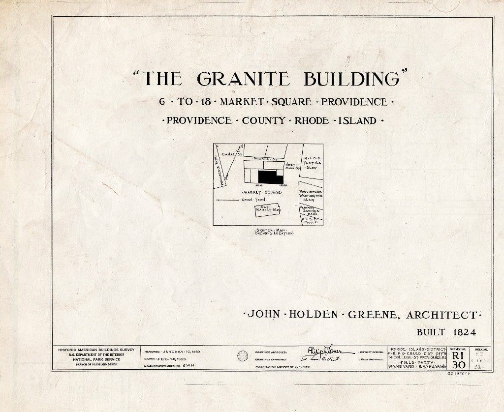Blueprint HABS RI,4-PROV,33- (Sheet 0 of 20) - Granite Block, 6-18 Market Square, Providence, Providence County, RI