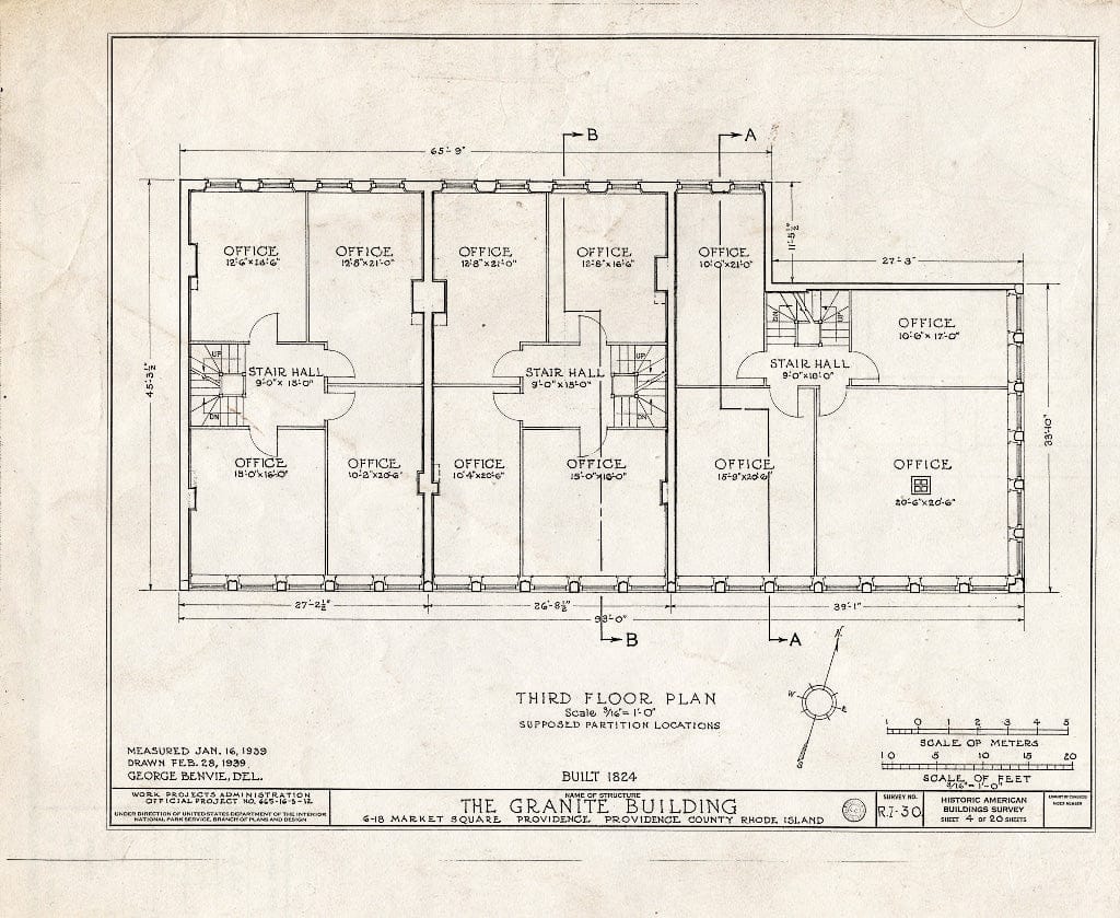 Blueprint HABS RI,4-PROV,33- (Sheet 4 of 20) - Granite Block, 6-18 Market Square, Providence, Providence County, RI