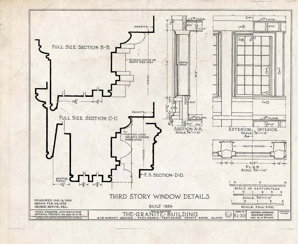 Blueprint HABS RI,4-PROV,33- (Sheet 16 of 20) - Granite Block, 6-18 Market Square, Providence, Providence County, RI