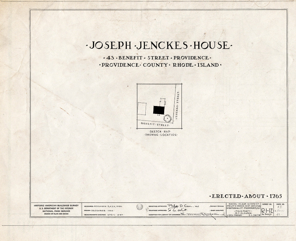 Blueprint HABS RI,4-PROV,22- (Sheet 0 of 16) - John Jenckes House, 43 Benefit Street, Providence, Providence County, RI