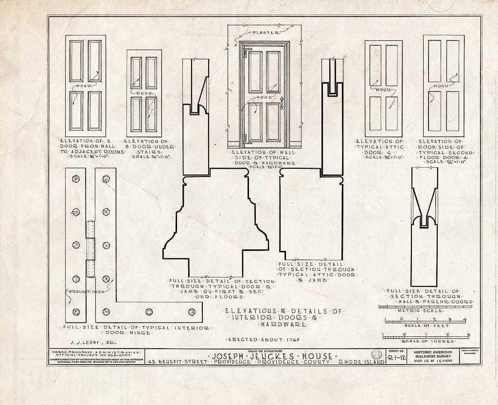 Blueprint HABS RI,4-PROV,22- (Sheet 12 of 16) - John Jenckes House, 43 Benefit Street, Providence, Providence County, RI