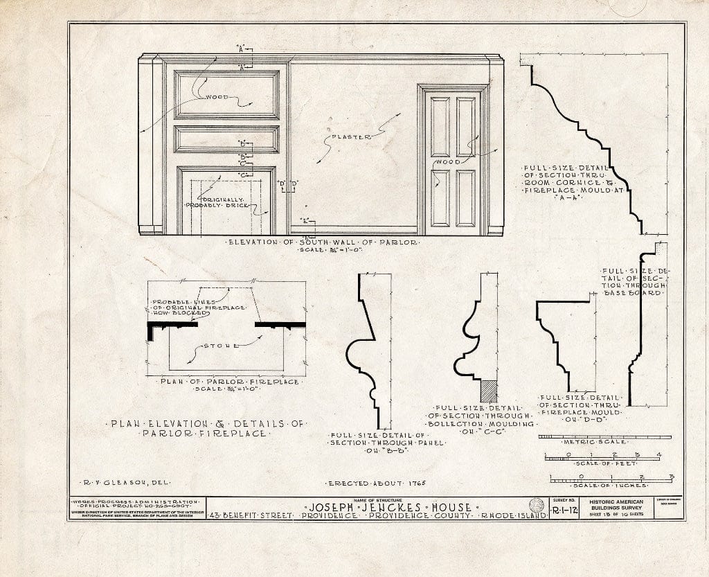 Blueprint HABS RI,4-PROV,22- (Sheet 13 of 16) - John Jenckes House, 43 Benefit Street, Providence, Providence County, RI