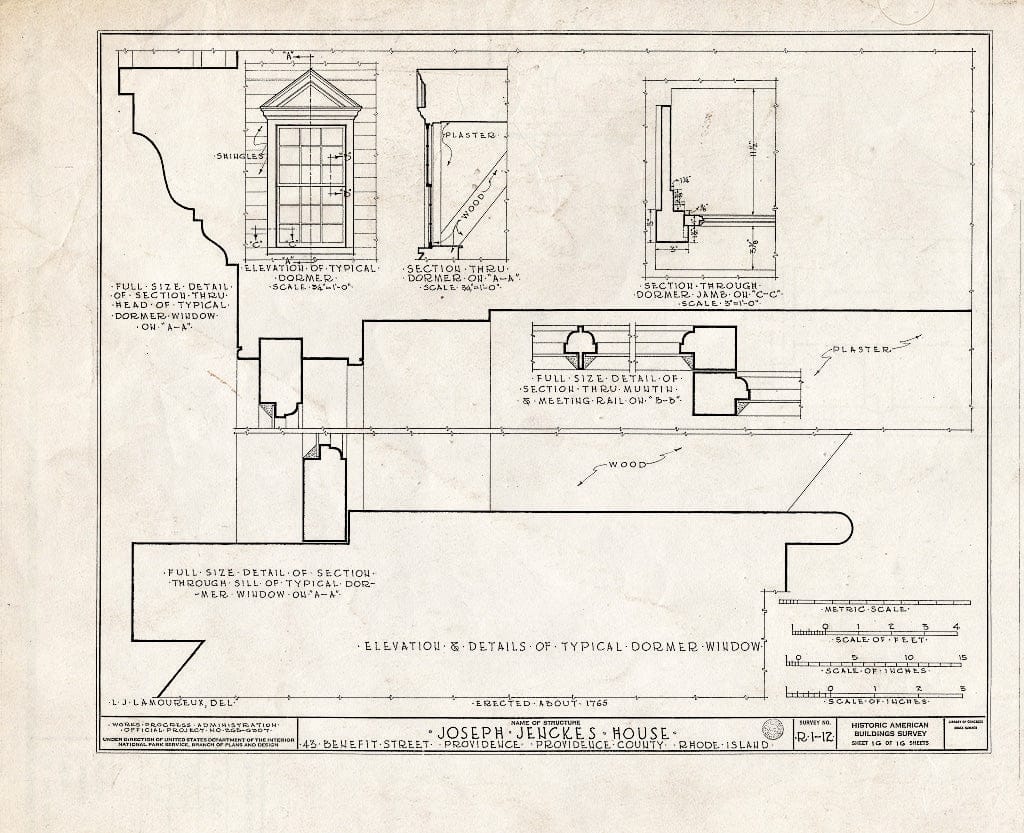 Blueprint HABS RI,4-PROV,22- (Sheet 16 of 16) - John Jenckes House, 43 Benefit Street, Providence, Providence County, RI