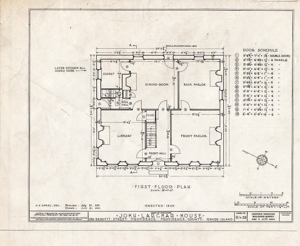 Blueprint HABS RI,4-PROV,35- (Sheet 2 of 23) - John Larchar House, 282 Benefit Street, Providence, Providence County, RI
