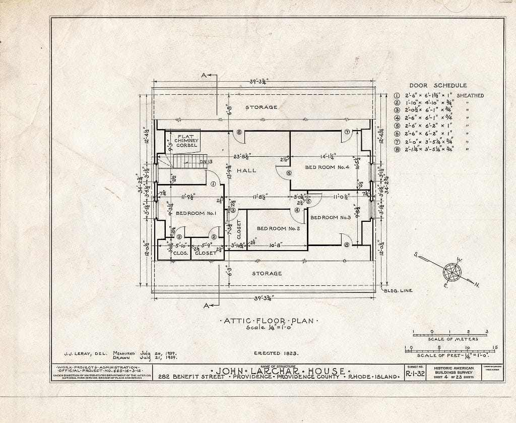 Blueprint HABS RI,4-PROV,35- (Sheet 4 of 23) - John Larchar House, 282 Benefit Street, Providence, Providence County, RI