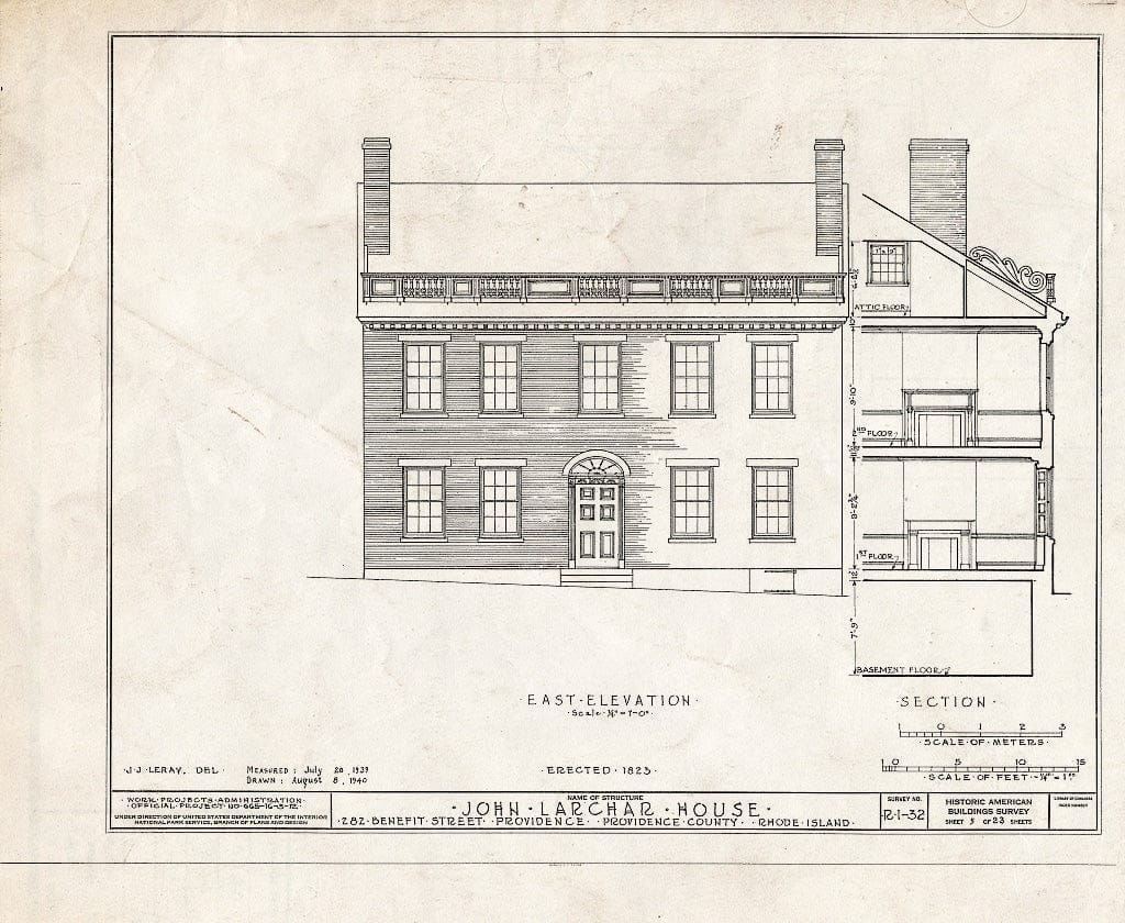 Blueprint HABS RI,4-PROV,35- (Sheet 5 of 23) - John Larchar House, 282 Benefit Street, Providence, Providence County, RI