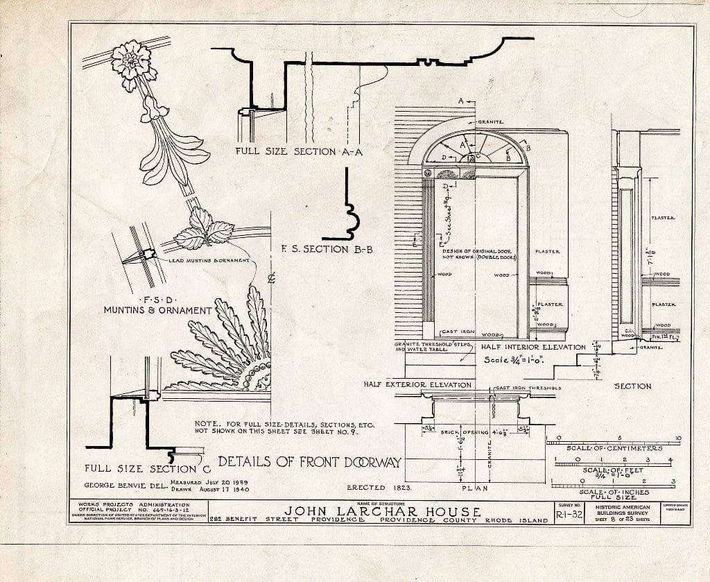 Blueprint HABS RI,4-PROV,35- (Sheet 8 of 23) - John Larchar House, 282 Benefit Street, Providence, Providence County, RI